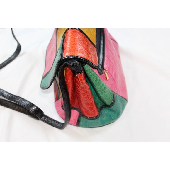 Vintage 1990s SHARIF Color Block Leather Purse - Made in USA - Retro Designer - Picture 7 of 13